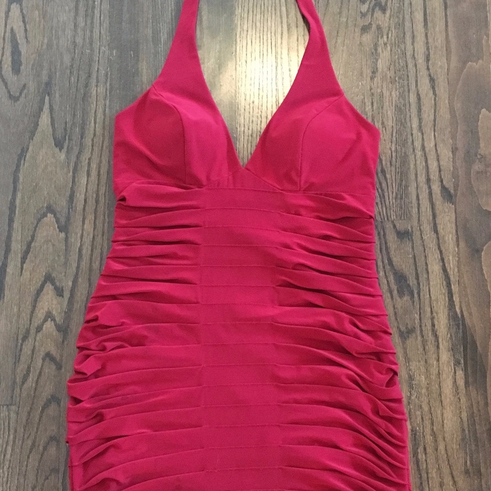 Red Sue Wong Halter Bodycon Dress