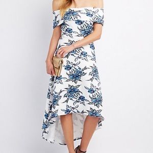 High low floral print off the shoulder dress