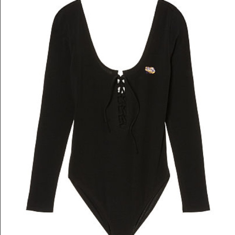 LSU VICTORIA'S SECRET PINK BLACK LACE UP BODYSUIT