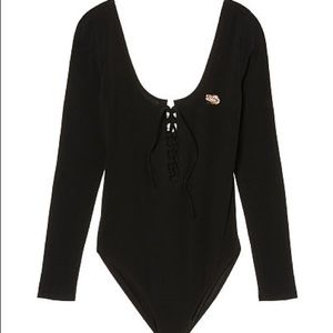 LSU VICTORIA'S SECRET PINK BLACK LACE UP BODYSUIT