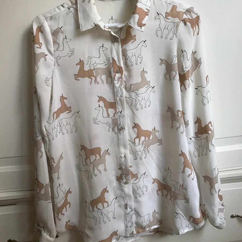 Zara unicorn print button down