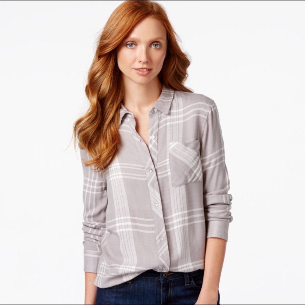 Calvin Klein Jeans Grey Flannel Plaid Button Up