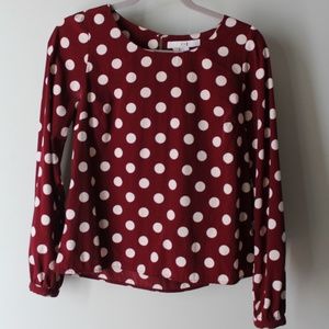 Maroon and Ivory Polka Dot Blouse
