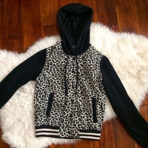 Varsity style cheetah jacket