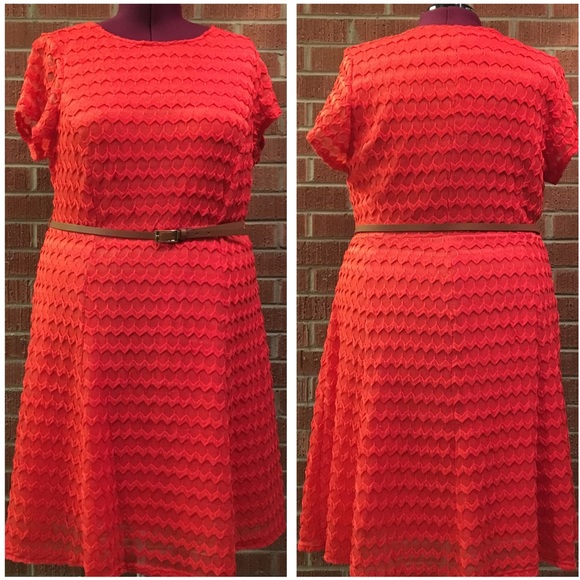 Orange zigzag belted Christmas holiday dress - Picture 2 of 6