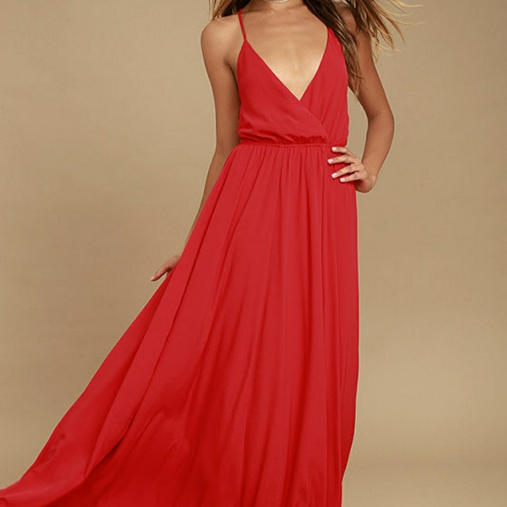 Everything's all bright red backless maxi dress