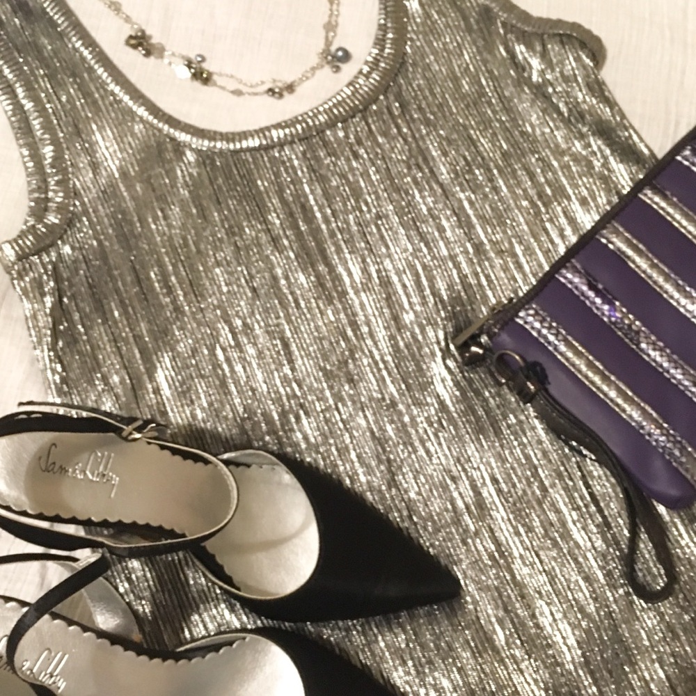 DKNY metallic silver and black dress
