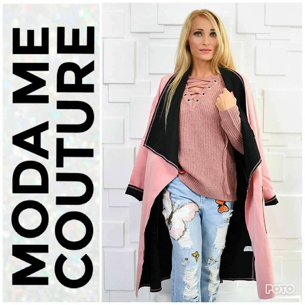 DUSTY PINK LACE UP SWEATER - Picture 2 of 4