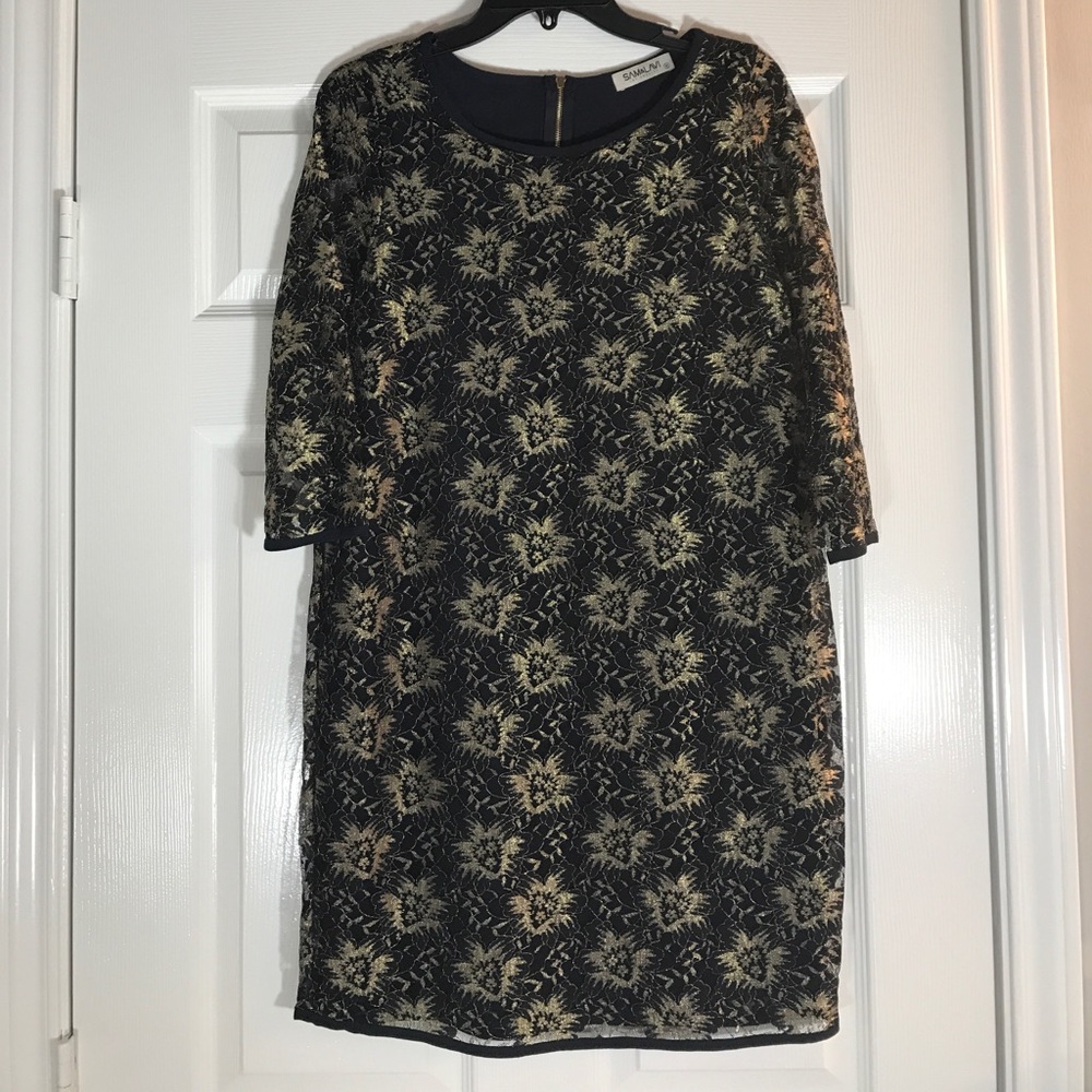 Black and gold metallic lace mini dress!