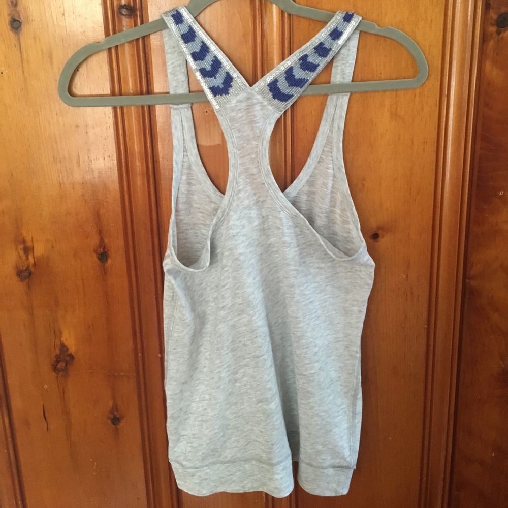 Abercrombie gray tank top with blue jewels medium