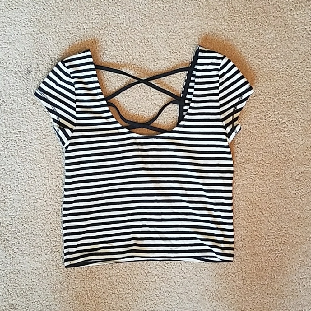 Black and white striped crop top