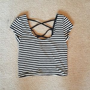Black and white striped crop top