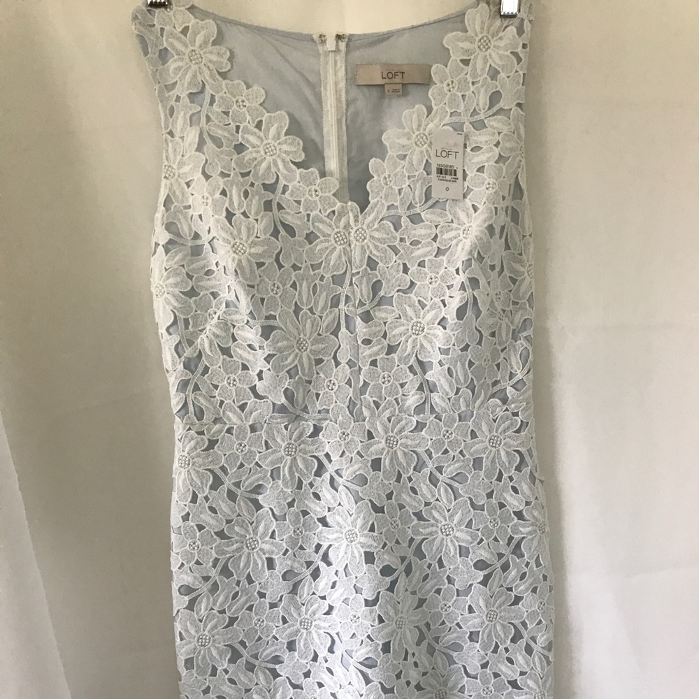 NWT Exquisite ANNTAYLOR LOFT White/Blue Lace Dress