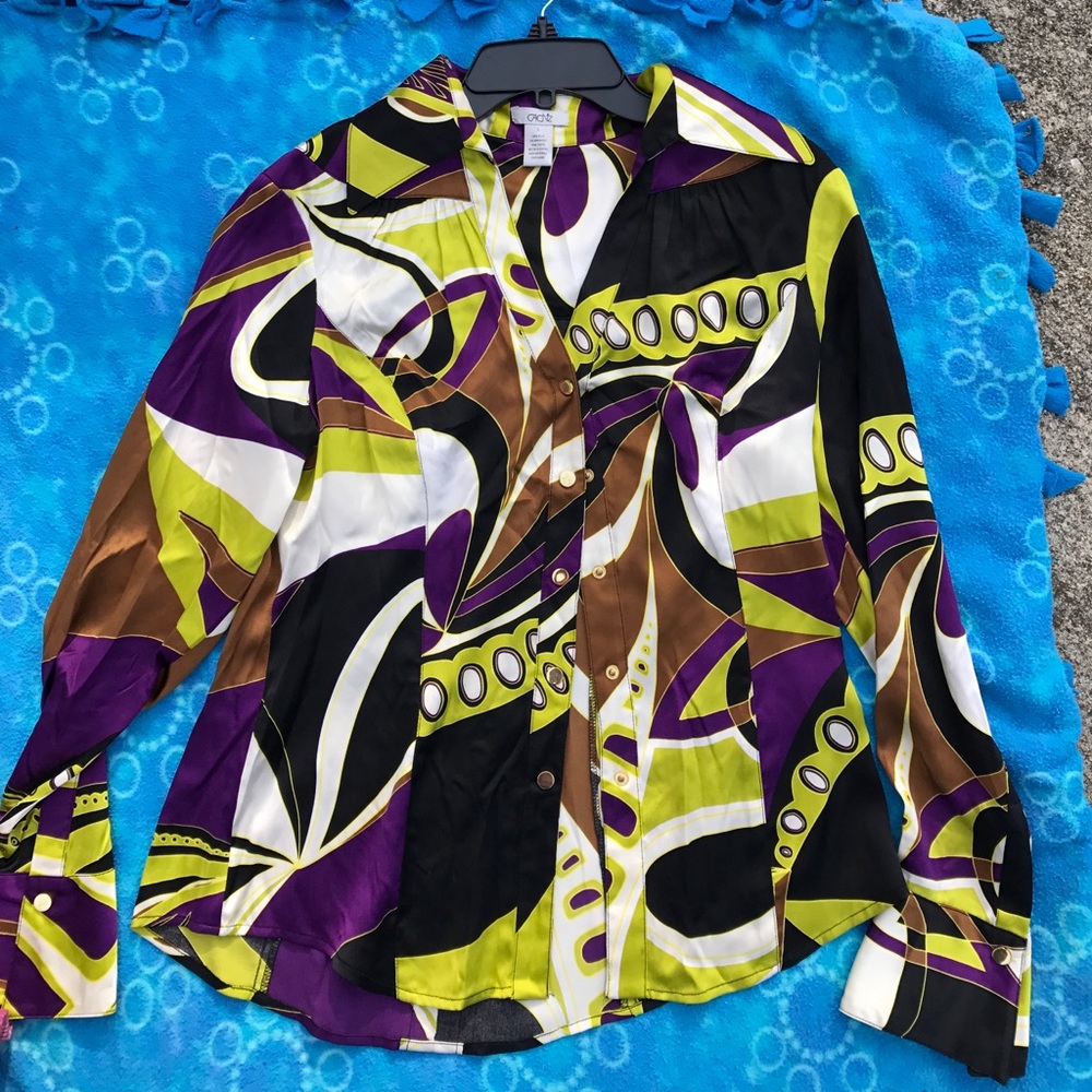 Cache multicolored long sleeve silk blouse