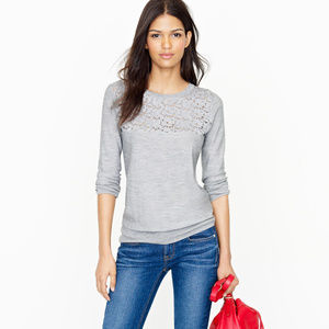 J Crew 3/4 Sleeve Merino Tatted Lace Sweater