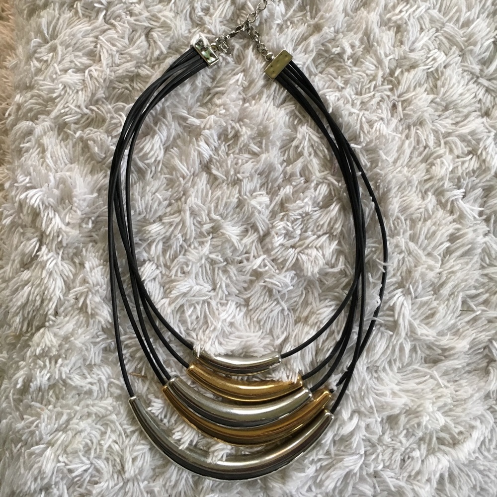 Gold/silver, leather cord necklace by Kiom Family