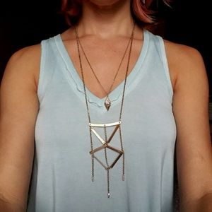 Gold long geometric drop necklace