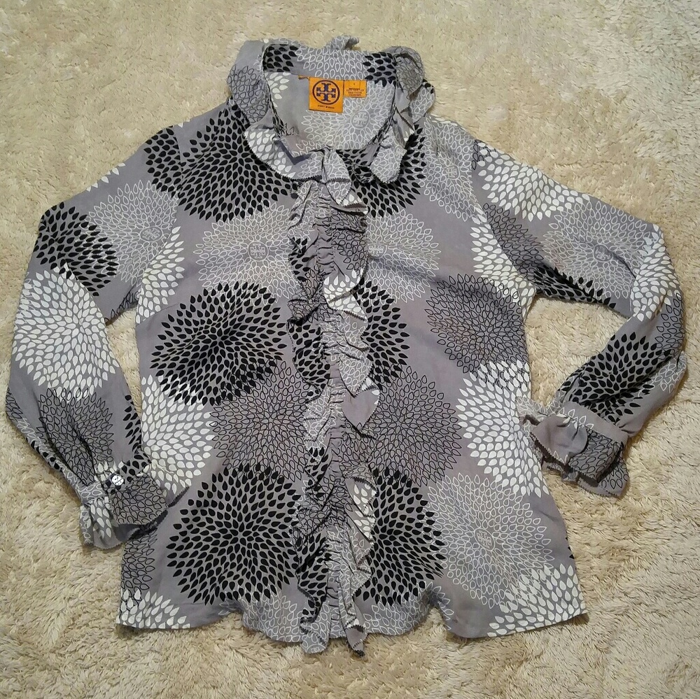 Tory Burch Silk Ruffle Button Down Shirt