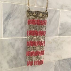 Gold and red pendant beaded necklace