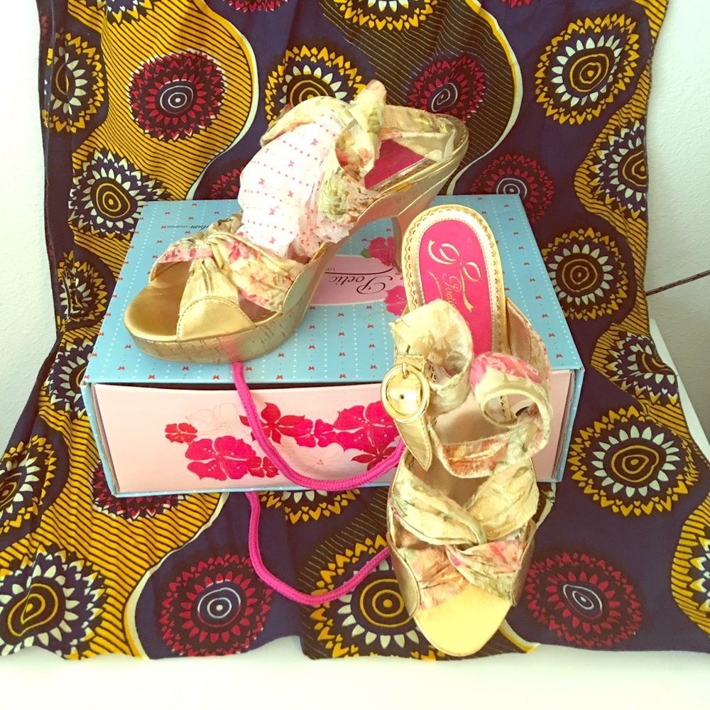 Poetic Licence Gold Floral Heels