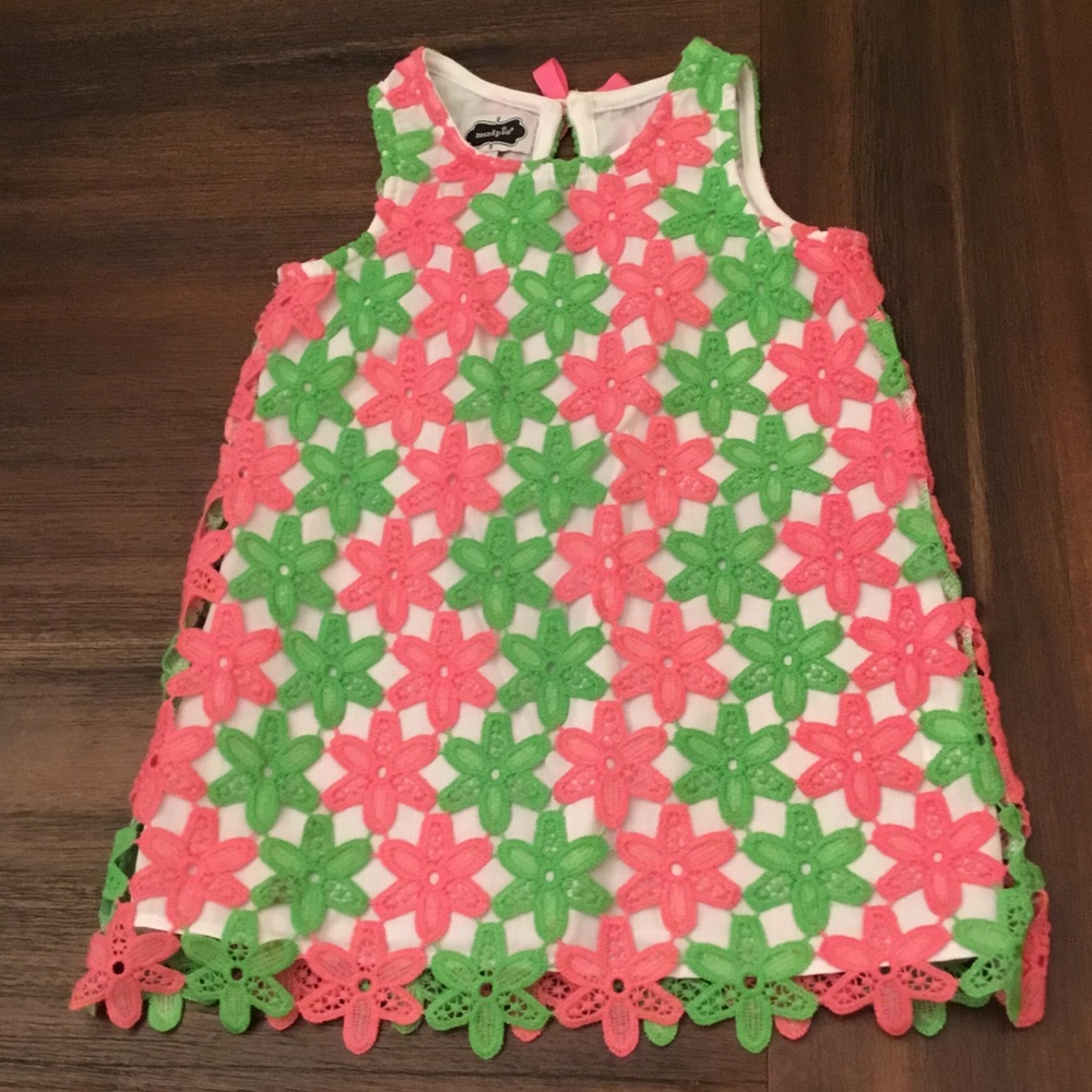 Mud pie pink and green dress EUC 3t