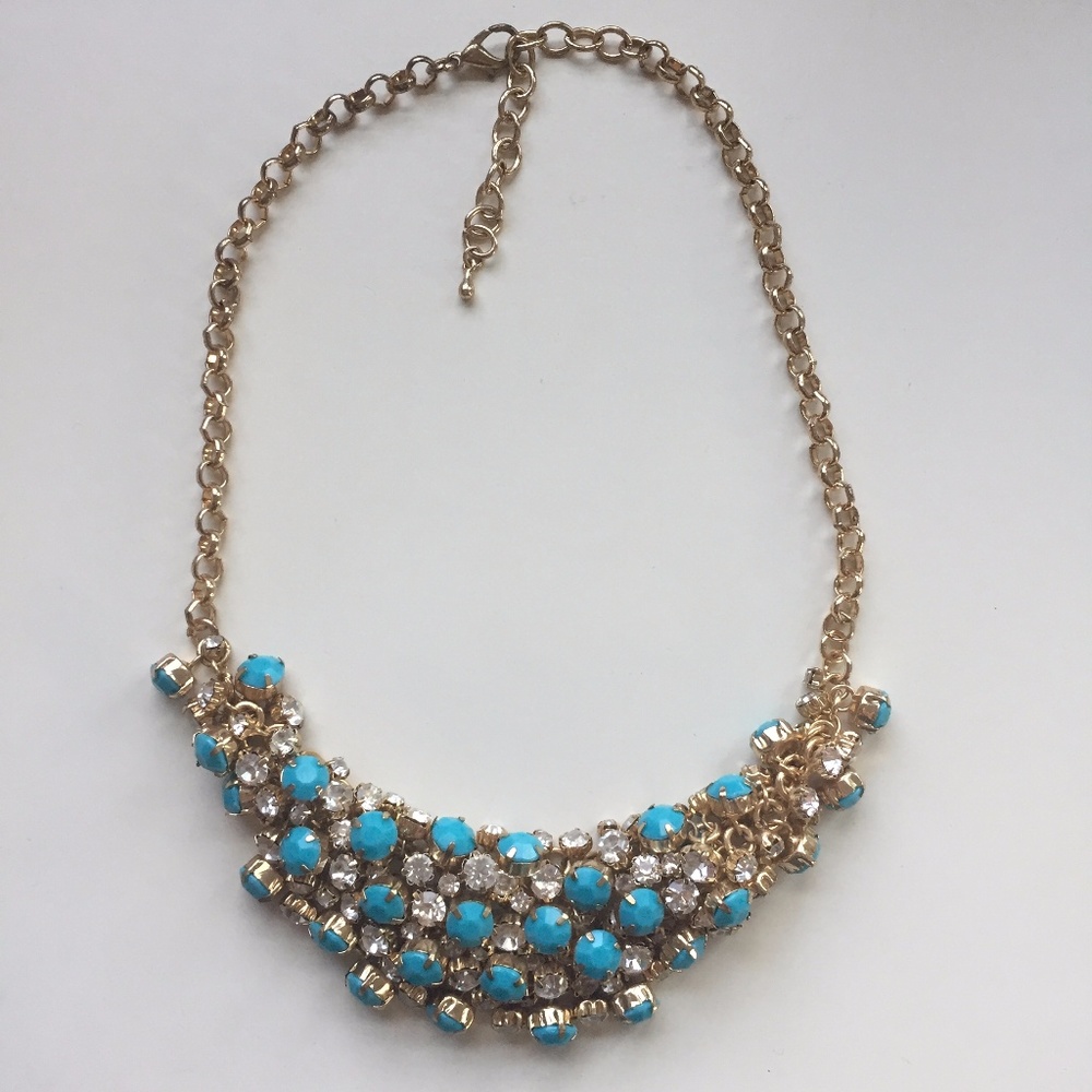 Blue & Gold Rhinestone Statement Necklace