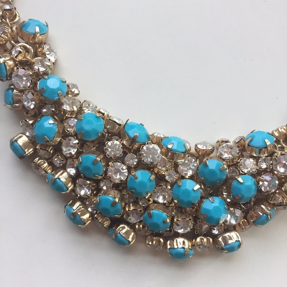 Blue & Gold Rhinestone Statement Necklace - Picture 2 of 2