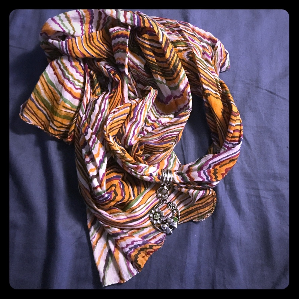 Scarf with scarf jewelry