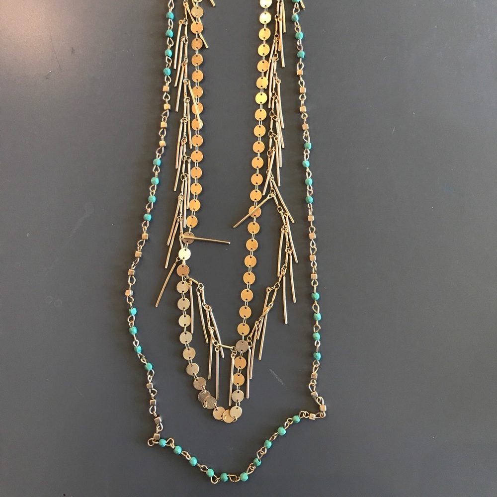 Three strand long statement necklace