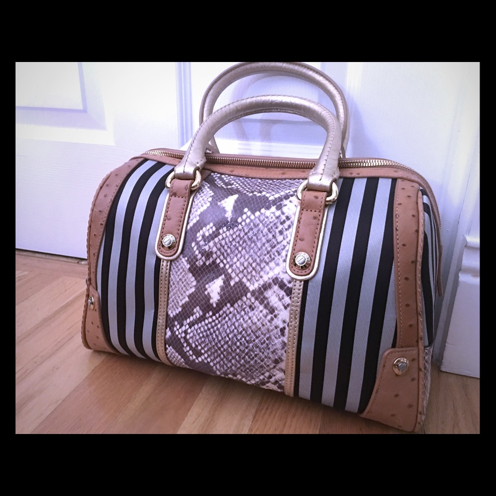 Henri Bendel Centennial Stripe Barrel handbag