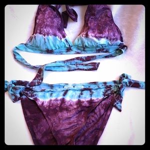 Lucky brand blue and purple tie-dye bikini