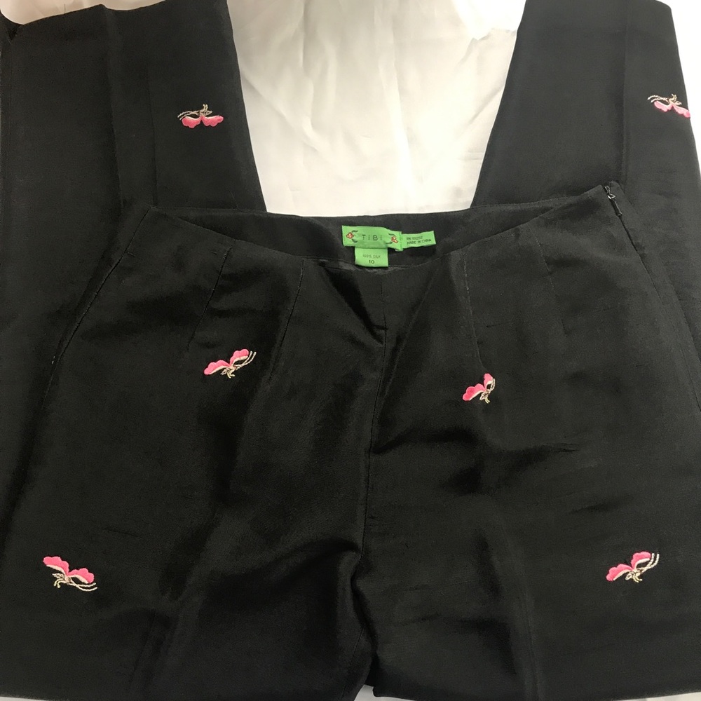 Tibi pink dragon fly silk capris