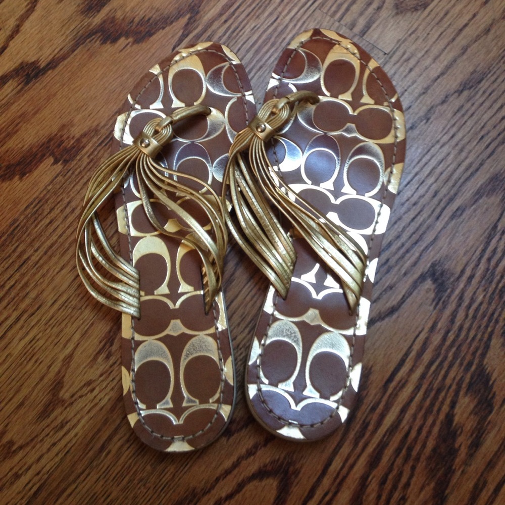 Gold Coach flip flops