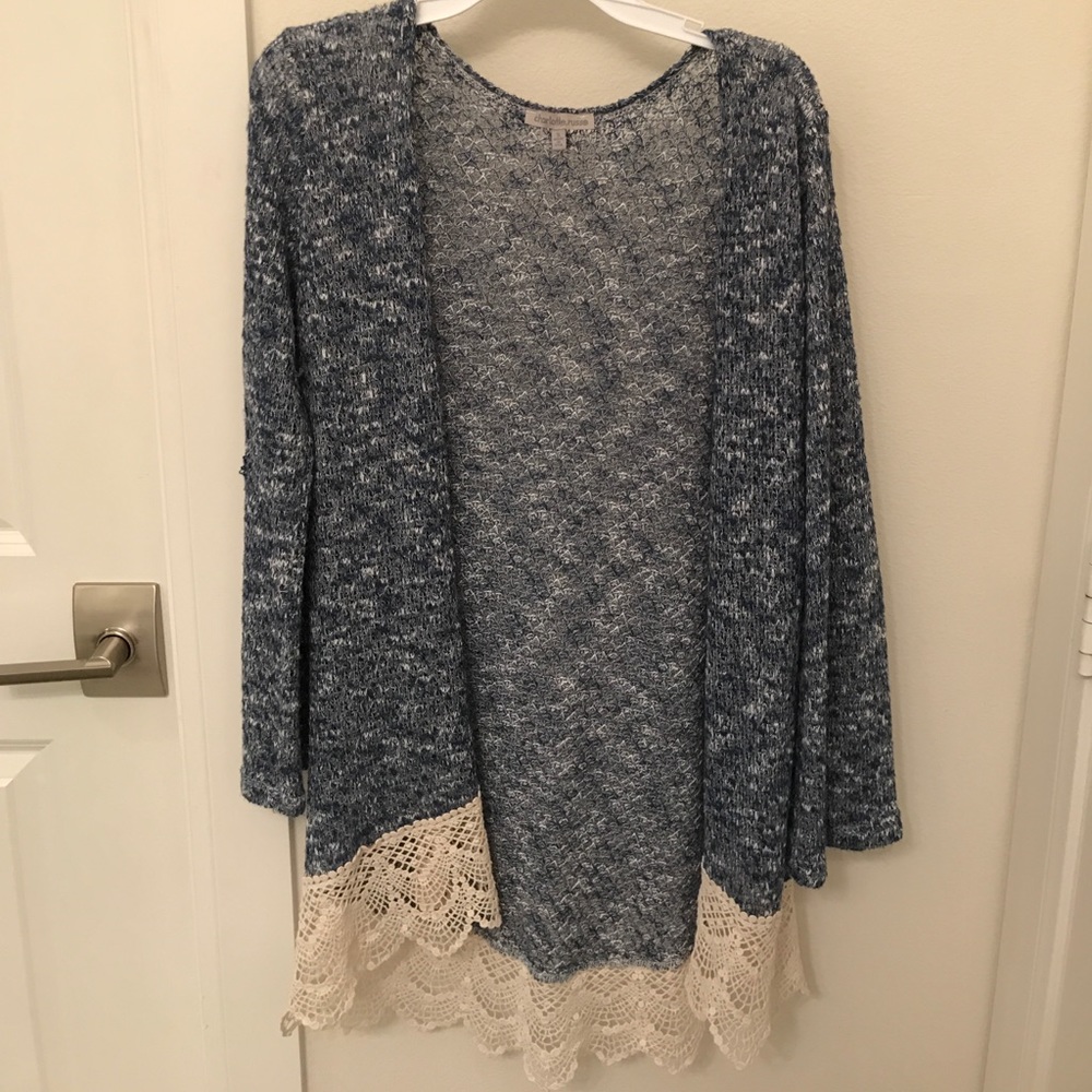 Blue and white mixed knit sweater