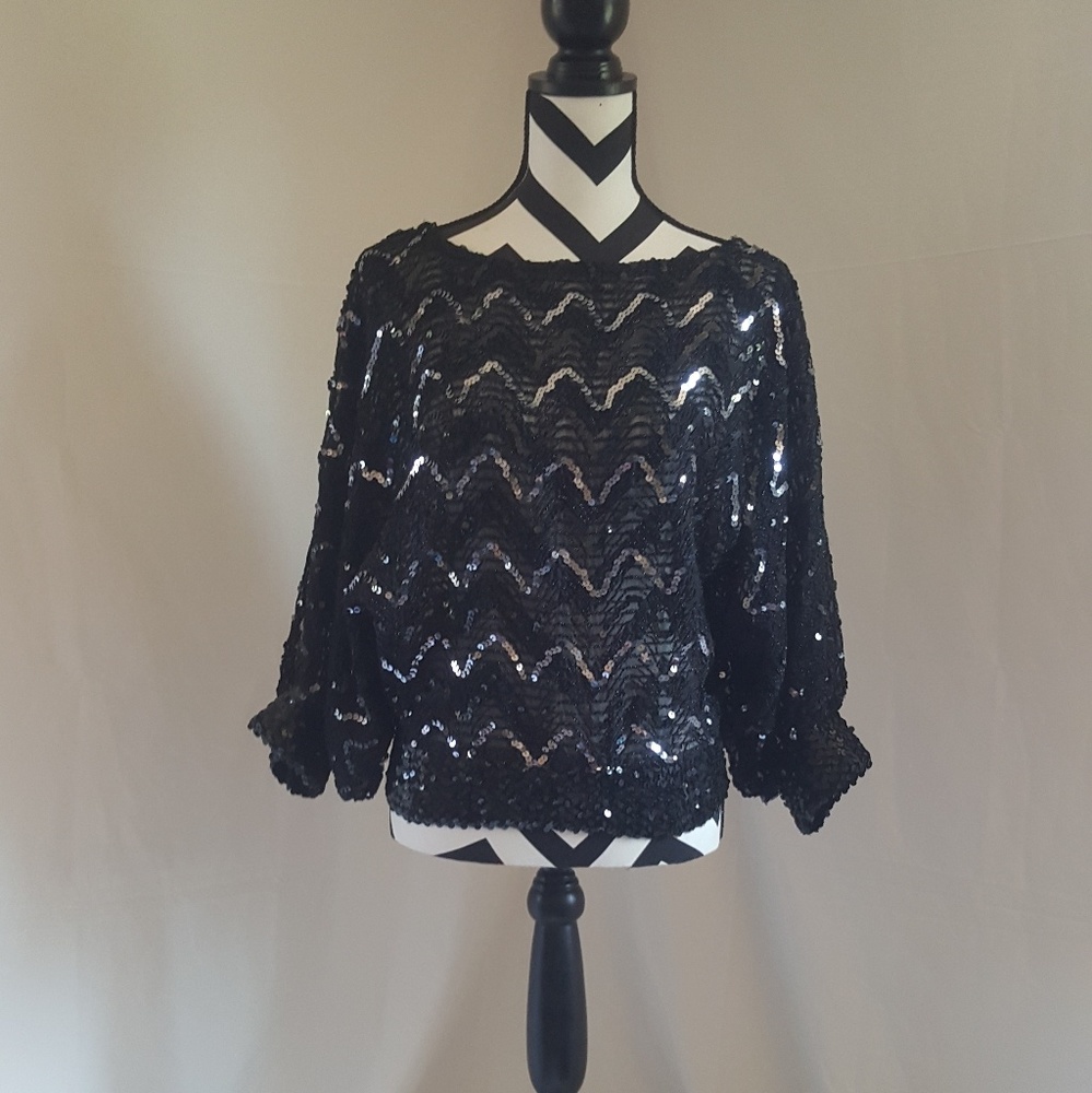 Vintage Adamo sz Small Sequined Bat Wing Blouse