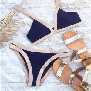 Swim Suit | Navy & Tan Bikini . NWT