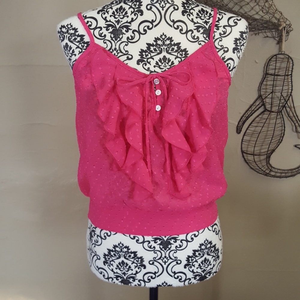Pink Button Up Ruffle Top
