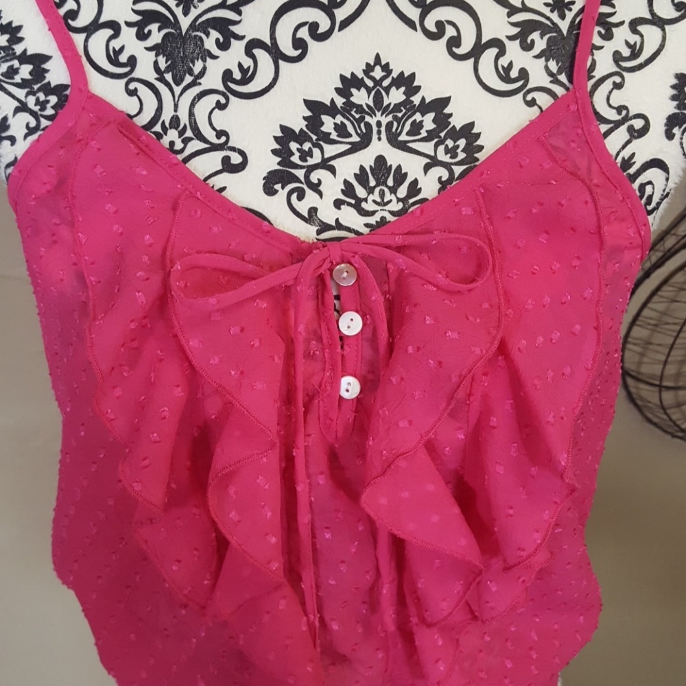 Pink Button Up Ruffle Top - Picture 2 of 6