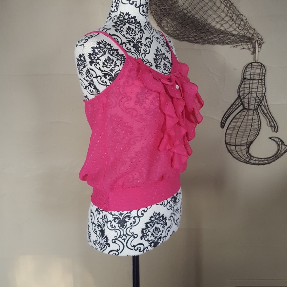 Pink Button Up Ruffle Top - Picture 3 of 6