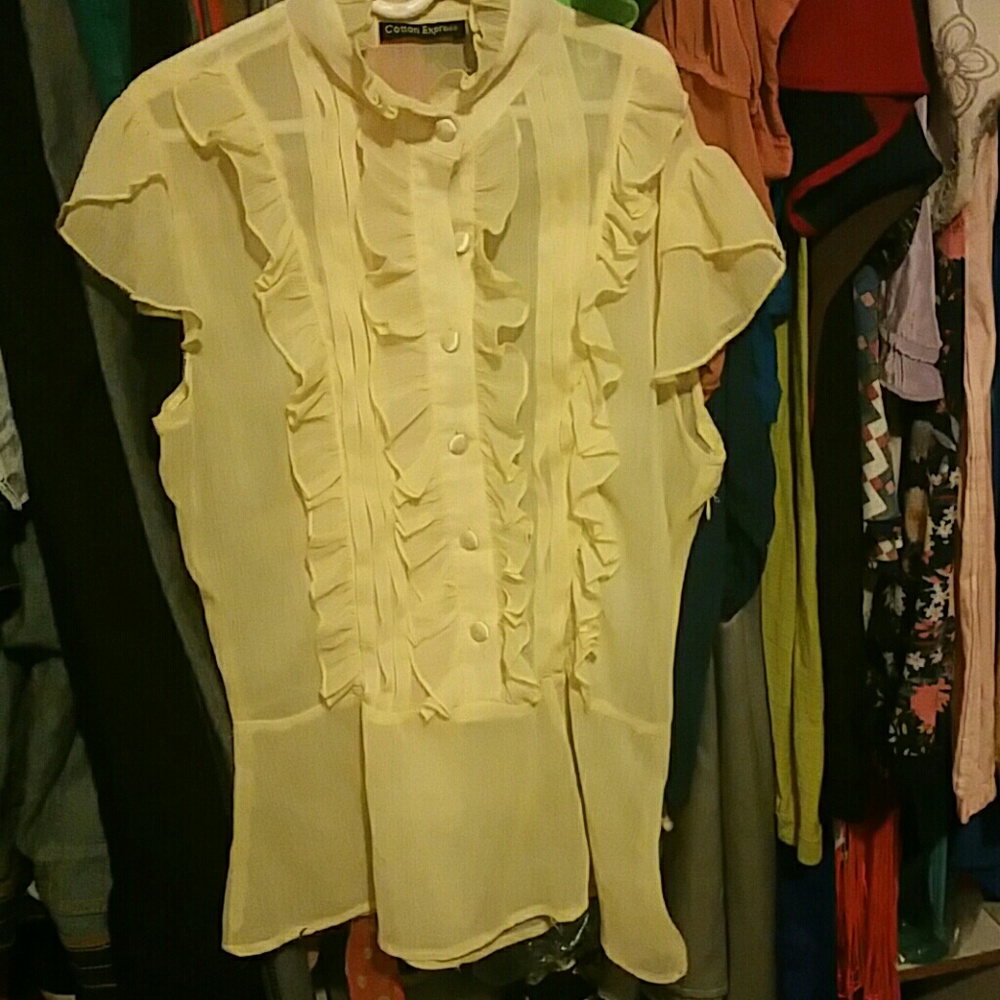 a yellow blouse