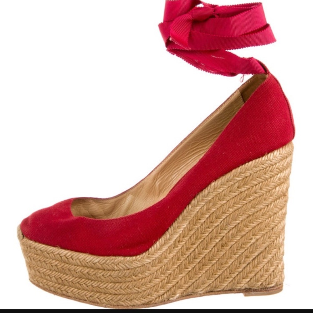 Used Red Christian Louboutin Espadrille Wedges