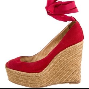 Used Red Christian Louboutin Espadrille Wedges
