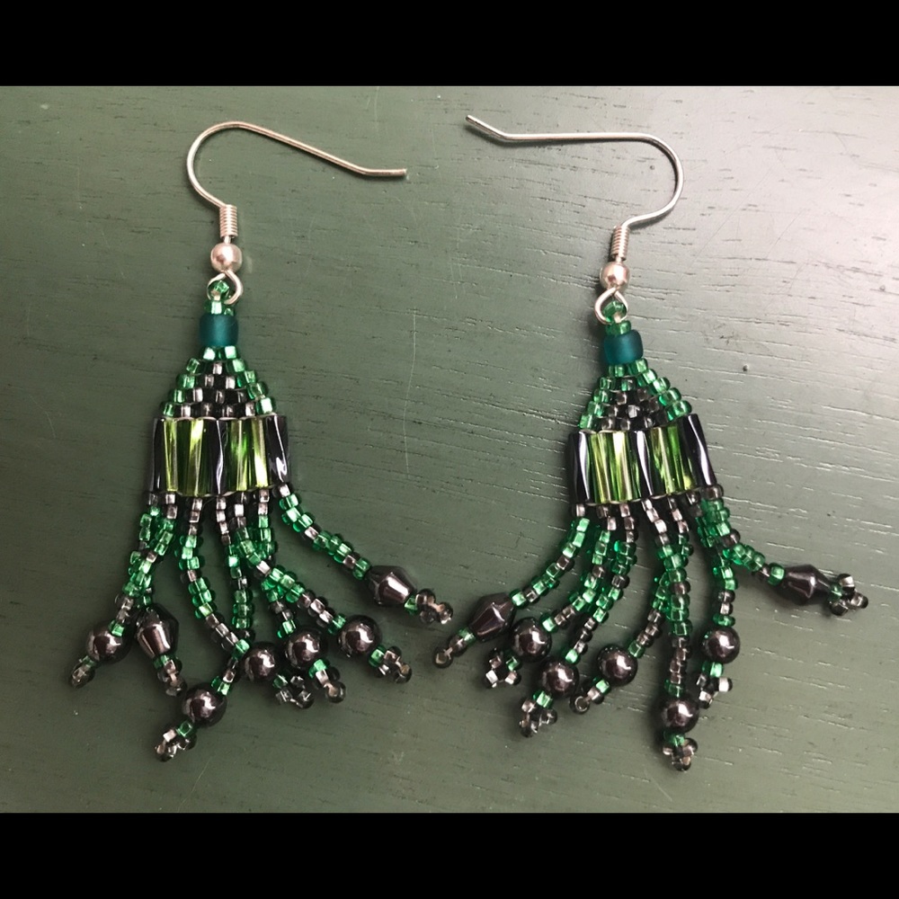 Green and blue dangle drop earrings