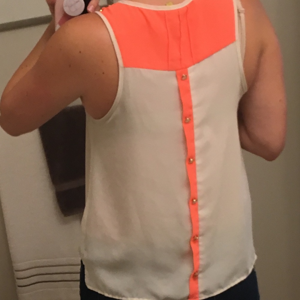 Neon Orange Blouse with Button Embellishment