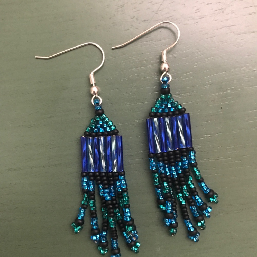 Blue and green dangle drop earrings
