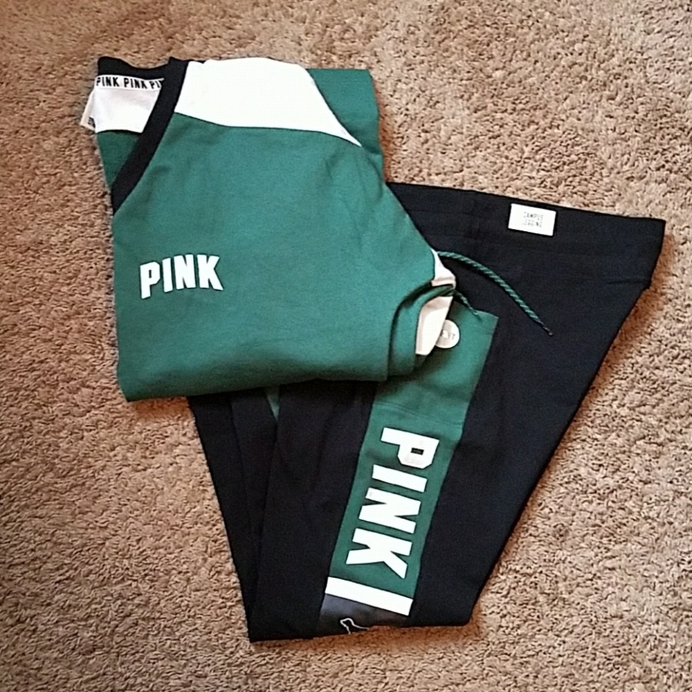 PINK VICTORIA'S SECRET YOGA PANTS AND SWEATSHIRT