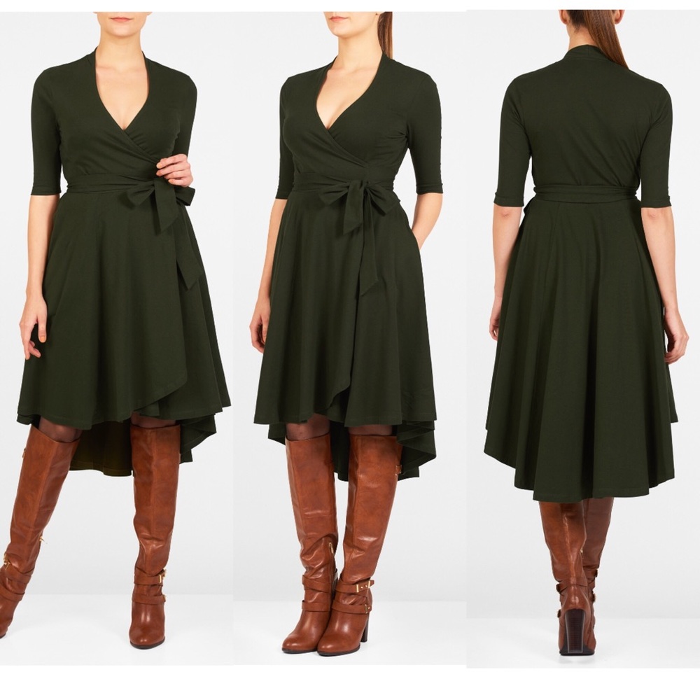 EShakti High-Low Hem Cotton Knit Wrap Dress