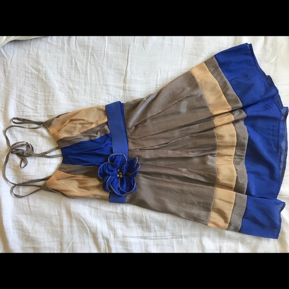 Lovely tan and blue cocktail dress - Picture 2 of 2