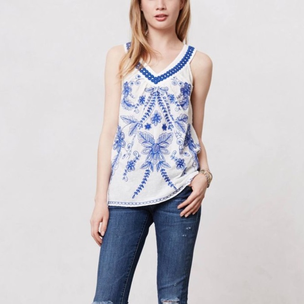 Anthropologie Embroidered Prema Tank by Meadow Rue