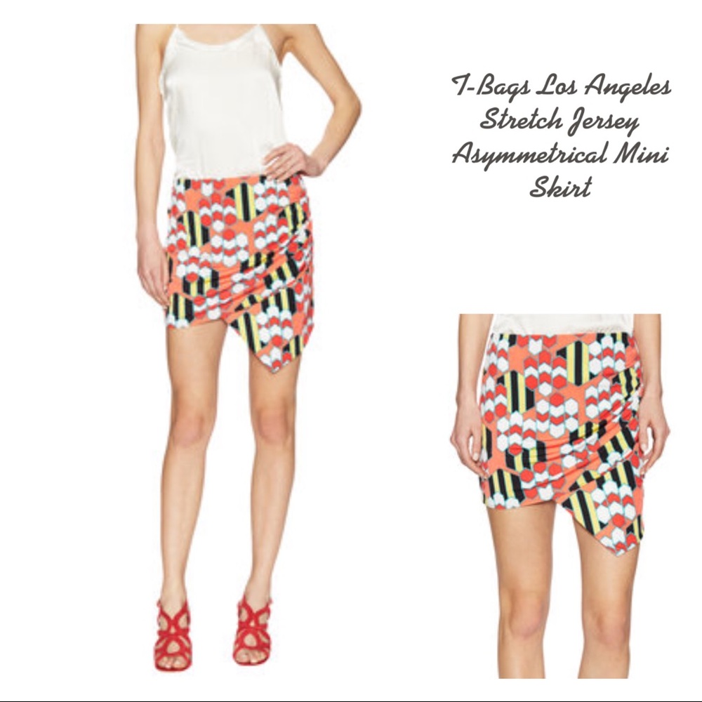 T-BAGS LA Stretch Jersey Asymmetrical Skirt NWT Multi Colored Size Small